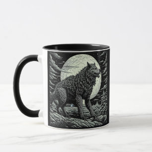 Mug Noir et blanc Vintage Werewolf Ai Art