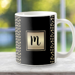 Mug Noir feuille d'or motif script monogramme moderne