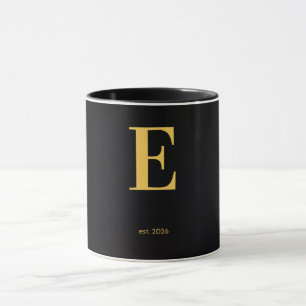 Mug noir lettre E or   Mug à monogramme minimalist