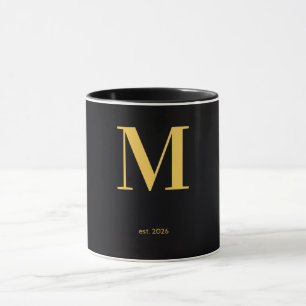 Mug noir lettre M or Mug à monogramme minimalist