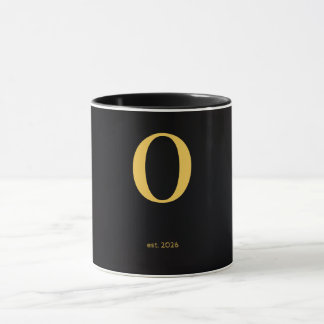 Mug noir lettre O dorée | Mug à monogramme minimal