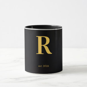 Mug noir lettre R dorée Mug à monogramme minimal
