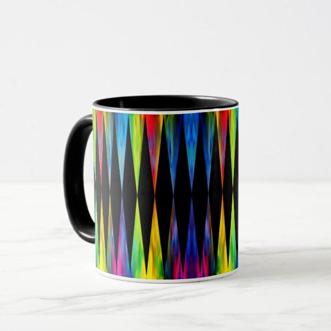 Mug [Noir moderne géométrique de harlequin de fiesta (Devant gauche)
