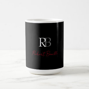 Mug Noir moderne Noir Monogramme Initiales Nom