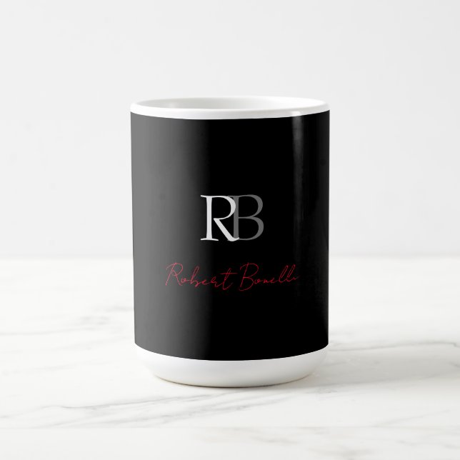 Mug Noir moderne Noir Monogramme Initiales Nom (Centre)