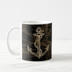 Mug Noir nautique de monogramme d'Ancre de Vieux Monde