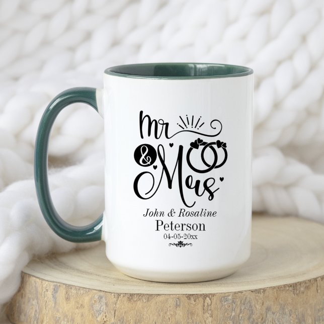 Mug Noir Nom Rustique Date Mariage Couple Faire-part (Front Side with Custom Name and Date option)