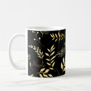 Mug Noir & Or Botanique Glam Floral Feuille Chic