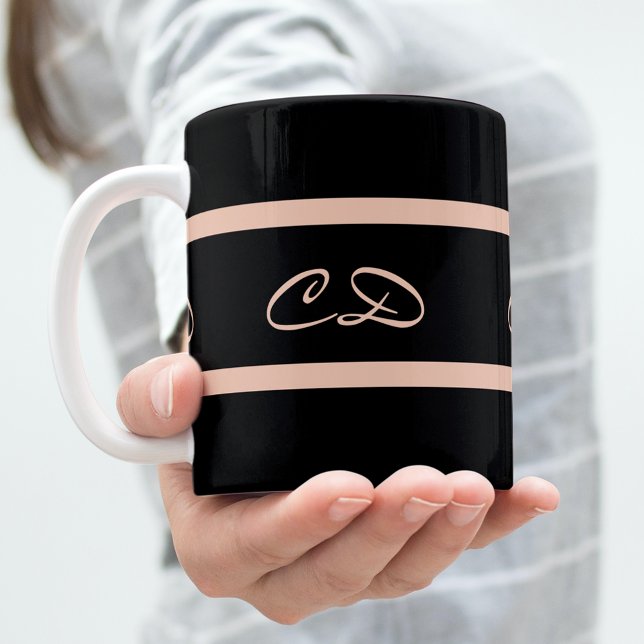 Mug Noir rose or monogramme initiales élégant script (Créateur téléchargé)