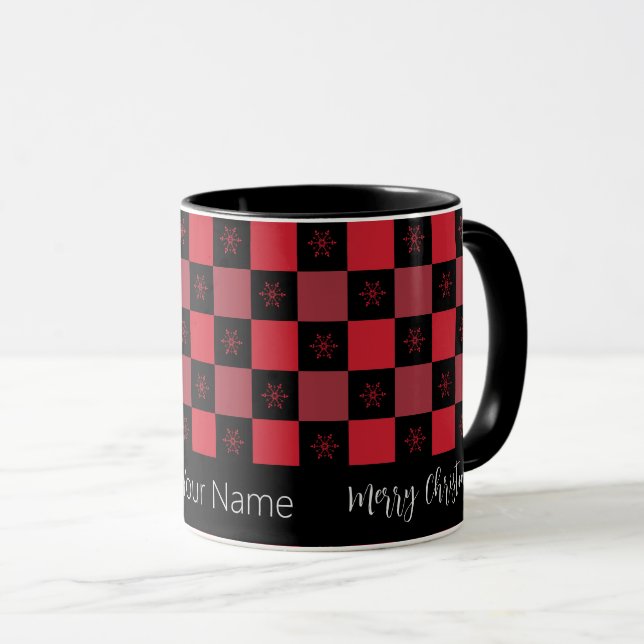 Mug Noir rouge à la mode moderne Joyeux Noël (Devant droit)