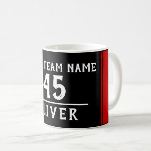 Mug Noir rouge avec numéro de nom d'équipe