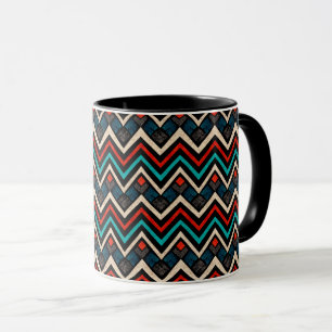 Mug Noir Rouge Turquoise Beige Aztèque Motif