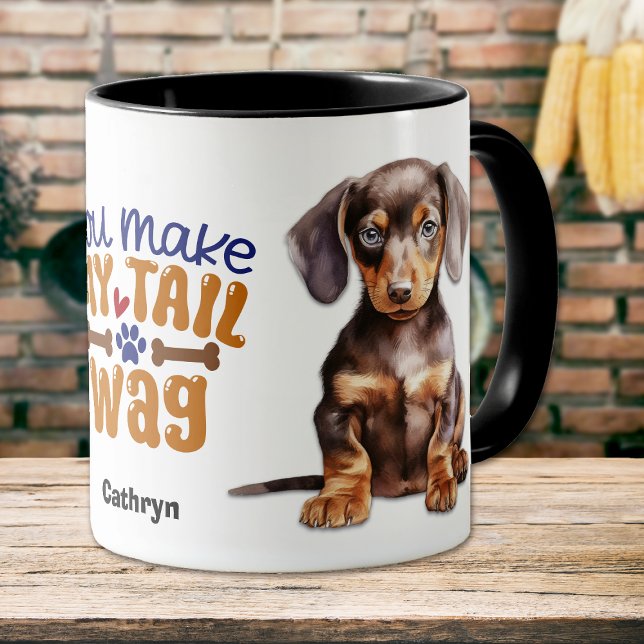 Mug Noir Tan Dachshund Puppy Vous Faites Ma Queue (Créateur téléchargé)