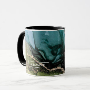 Mug Noir Turquoise Metallic Art Abstrait