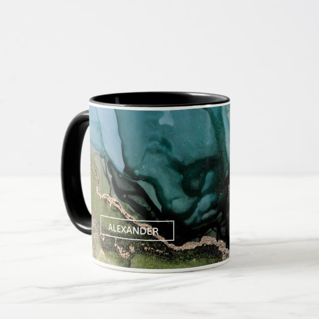 Mug Noir Turquoise Metallic Art Abstrait (Devant gauche)