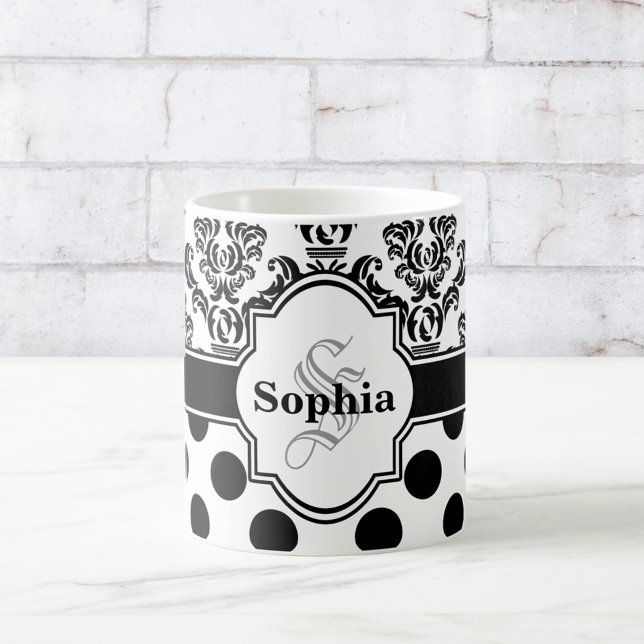 Mug Noir Vintage Damask migte Pois (Créateur téléchargé)