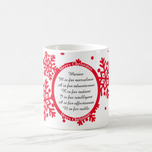 Mug Nom acrostique Élégant de flocon de neige rouge et