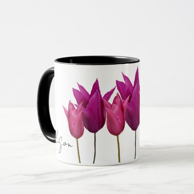 Mug Nom Alison personnalisable joli tulip rose floral (Devant gauche)