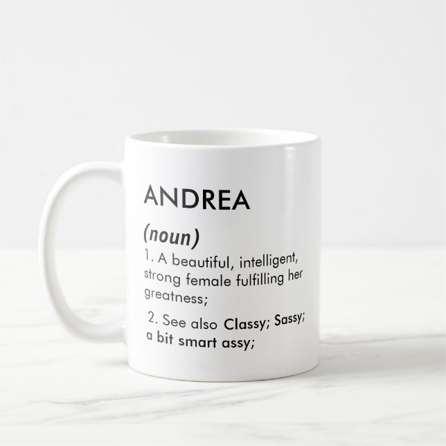 Mug Nom Andrea, Nom modifiable, Nom personnalisé (Gauche)