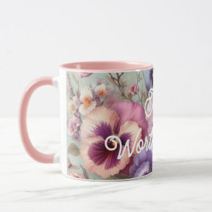 Mug Nom Aquarelle Pensées Fleurs Vintage Pastels