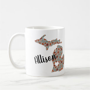 Mug Nom Avec L'État Du Michigan Poppies & Floral Impri