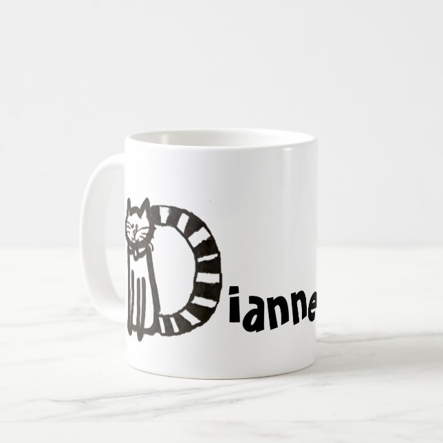 Mug - Nom avec lettre initiale de chat D (Devant gauche)