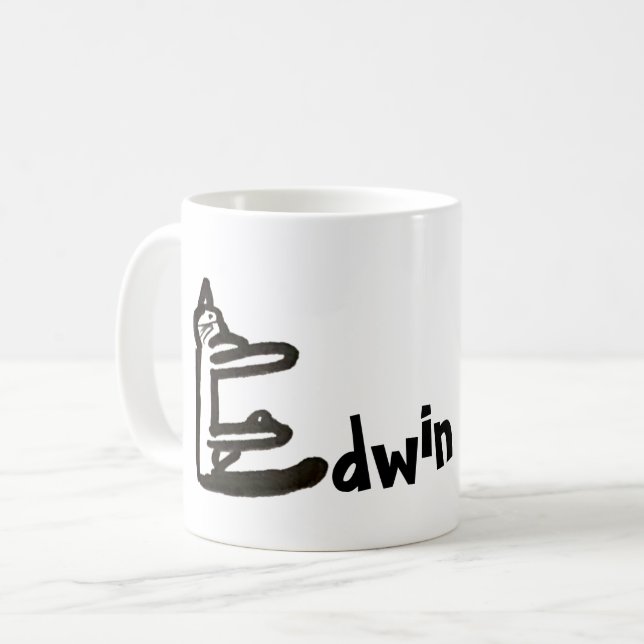 Mug - Nom avec lettre initiale de chat E (Devant gauche)
