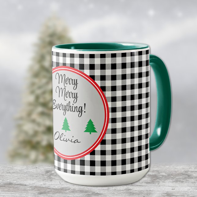 Mug Nom, Black & White Buffalo Check 15oz. Combo (Créateur téléchargé)