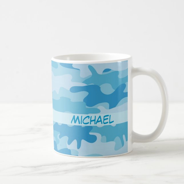 Mug Nom bleu de camouflage de Camo personnalisé (Droite)
