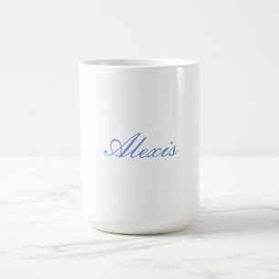 Mug Nom Calligraphie Script Simple Blanc Bleu