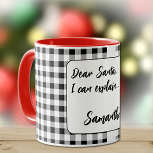 Mug Nom, Cher Père Noël Buffalo Check 11oz ou 15oz Com