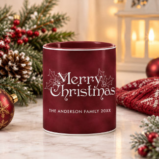 Mug Nom classique vintage rouge velours Joyeux Noël