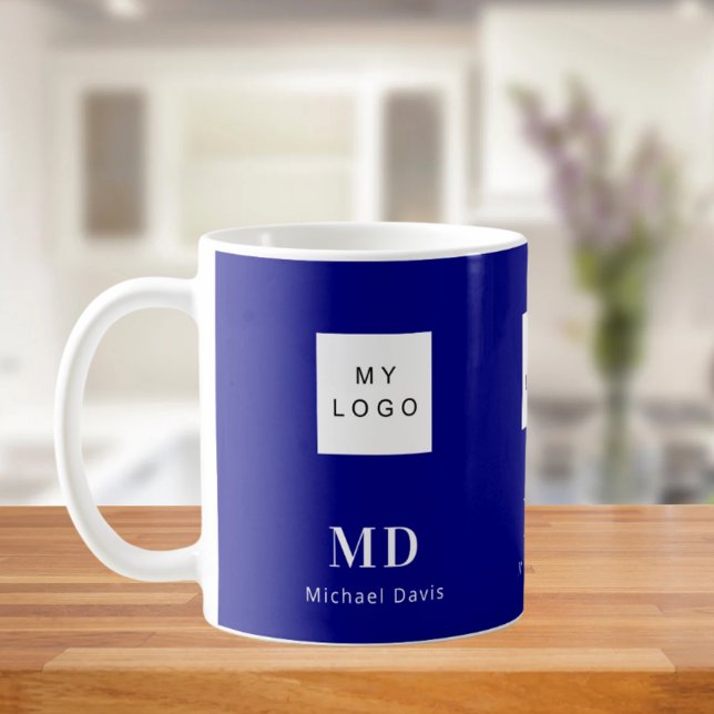 Mug Nom commercial bleu marine monogramme blanc nom (Créateur téléchargé)