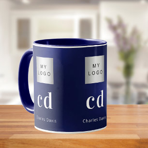 Mug Nom commercial bleu marine monogramme blanc nom