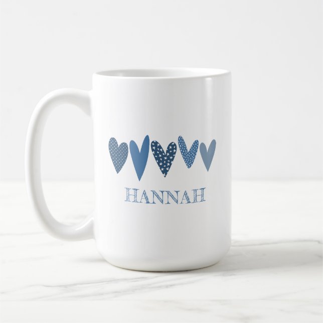Mug Nom d'amour mignon Coeurs Cobalt Marine Bleu (Gauche)
