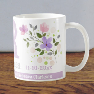 Mug Nom d'anniversaire important & Dessin floral initi