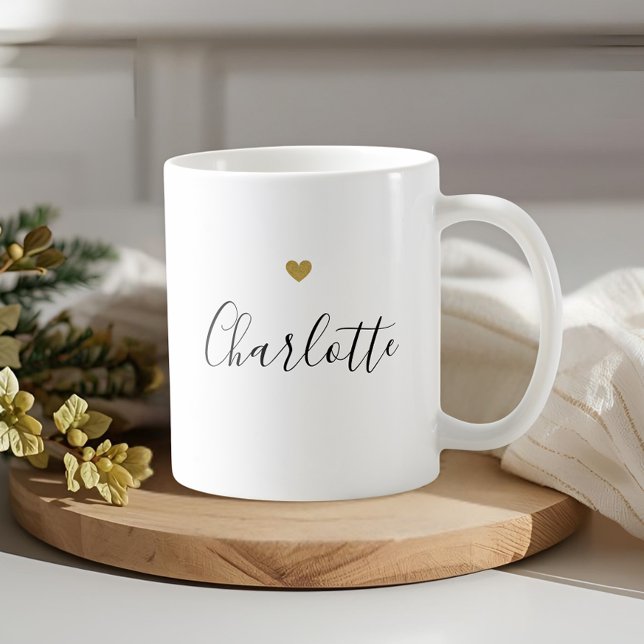 Mug Nom de calligraphie du coeur doré moderne (Créateur téléchargé)