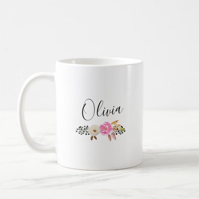 Mug Nom de calligraphie florale moderne (Gauche)