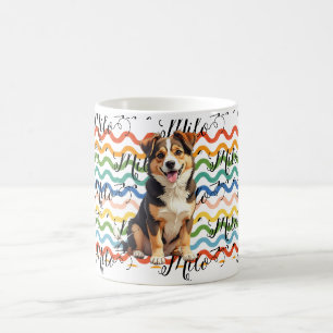 Mug Nom de chien personnalisé Rétro Vagues Colorées Pe