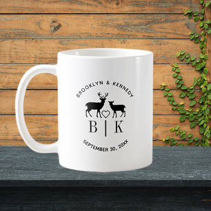 Mug Nom de couple Deer Monogram Mariage campagnard rus