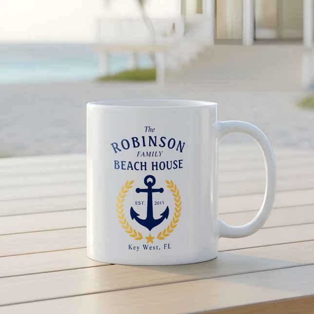 Mug Nom de famille Beach House Ancre Gold Style Laurel (Créateur téléchargé)