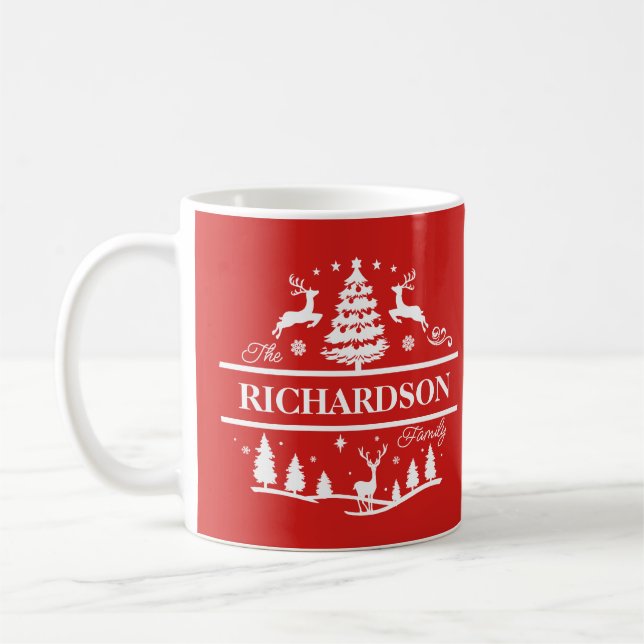 Mug Nom de famille de Noël rouge Blanc Nom personnalis (Gauche)