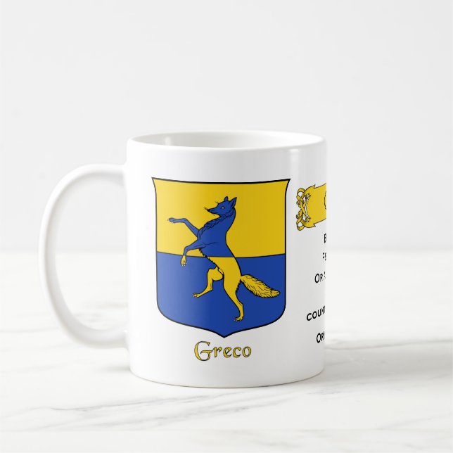 Mug Nom de famille italien Greco Heraldic Shield et Bl (Gauche)
