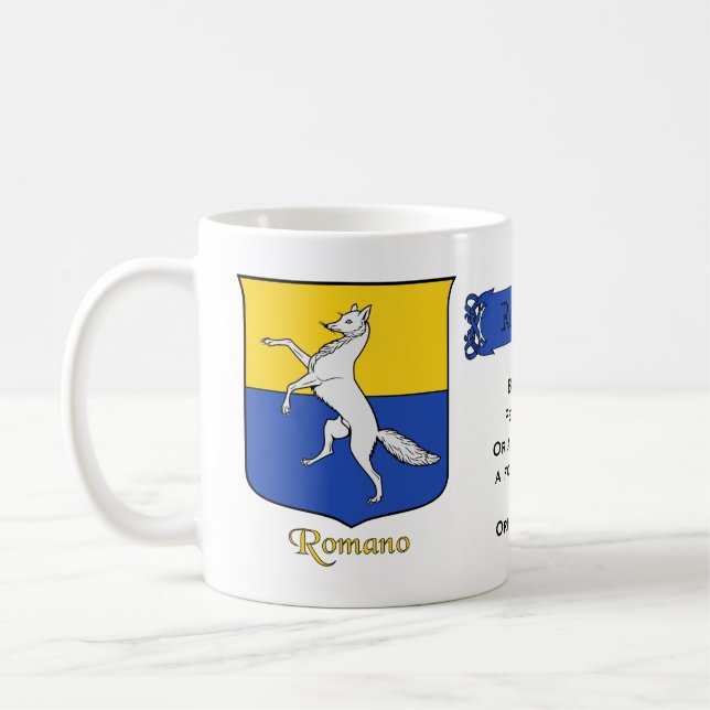 Mug Nom de famille italien Romano Heraldic Shield et B (Gauche)