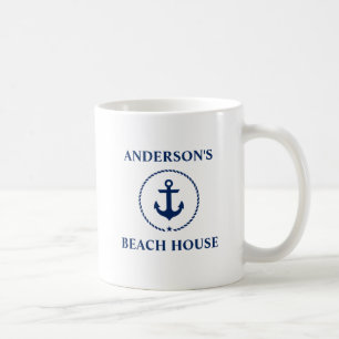 Mug Nom de famille nautique Beach House Ancre bleue