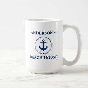 Mug Nom de famille nautique Maison de plage Ancre bleu