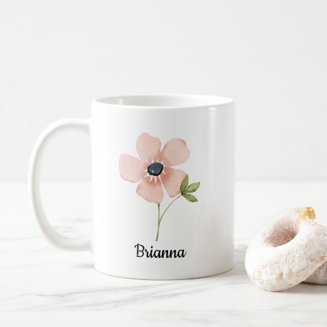 Mug Nom de fleur aquarelle rose (Avec donut)