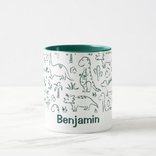 Mug Nom de garçon dinosaures Dino Mignon Jungle Vert