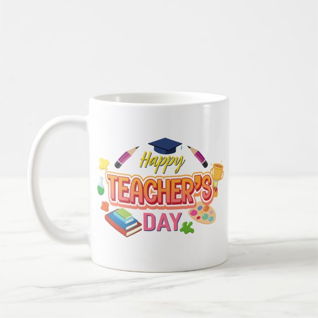 Mug Nom de jour de l’enseignant heureux personnalisé (Gauche)