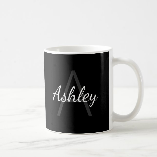 Mug Nom de la fille mignonne Monogrammed | Noir et bla (Droite)